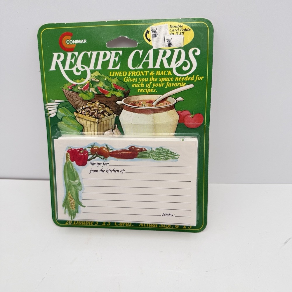 Vintage Conimar Recipe Cards 20 Double 3" x 5" Cards Made in USA / New Old Stock